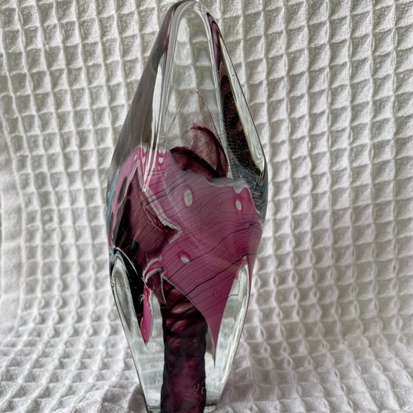 Handblown Glass Art Paperweight Pink Turquoise Burgundy Signed & Numbered